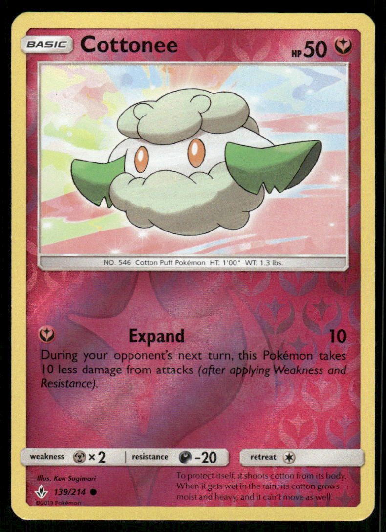 Pokemon Cards Cottonee 139/214 Reverse Holo Unbroken Bonds Common NM0