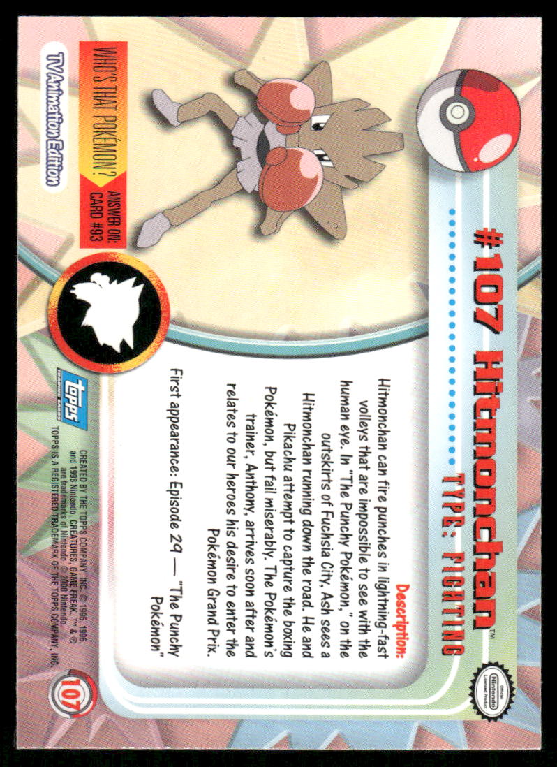 Pokemon Cards Hitmonchan #107 Topps Trading Cards Series 2 NM *21