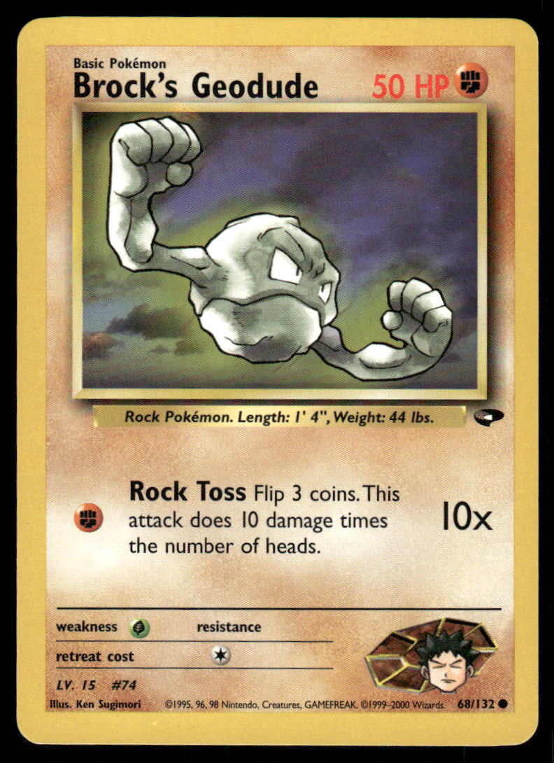 Pokemon Cards Brock's Geodude 68/132 UNLIMITED Gym Challenge WOTC Common NM0