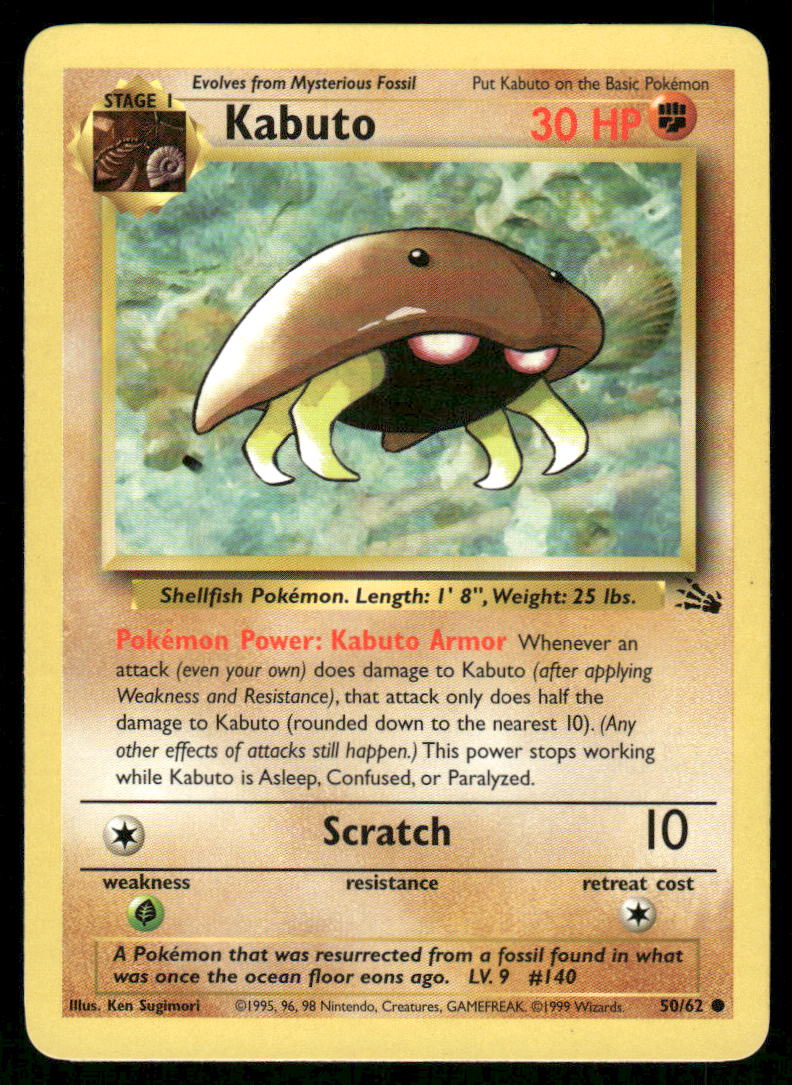 Pokemon Cards Kabuto 50/62 Unlimited Fossil Common LP0