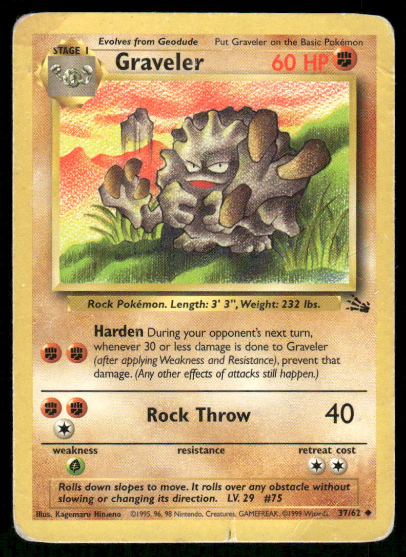 Pokemon Cards Graveler 37/62 Unlimited Fossil Uncommon HP *30