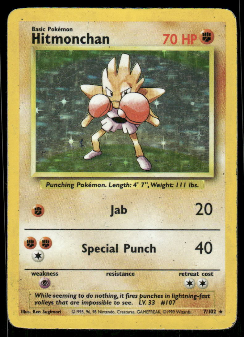 Pokemon Cards Hitmonchan 7/102 Base Set WOTC Rare HP0