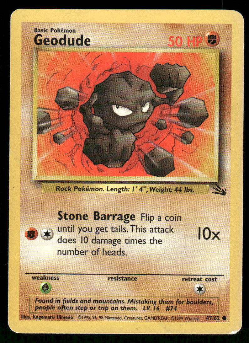 Pokemon Cards Geodude 47/62 Unlimited Fossil Common HP *30