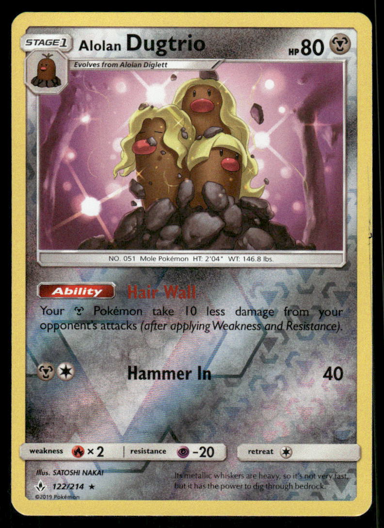 Pokemon Cards Alolan Dugtrio 122/214 Reverse Holo Unbroken Bonds Rare NM0