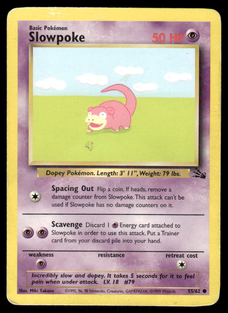 Pokemon Cards Slowpoke 55/62 Unlimited Fossil Common HP *20