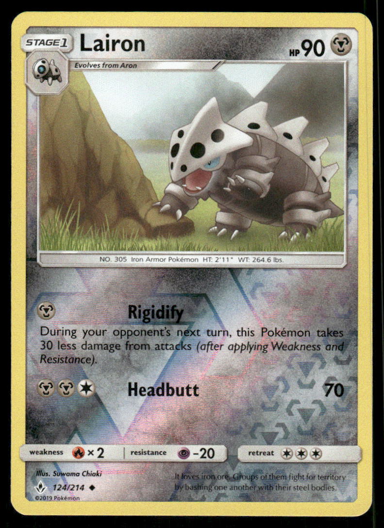 Pokemon Cards Lairon 124/214 Reverse Holo Unbroken Bonds Uncommon NM0