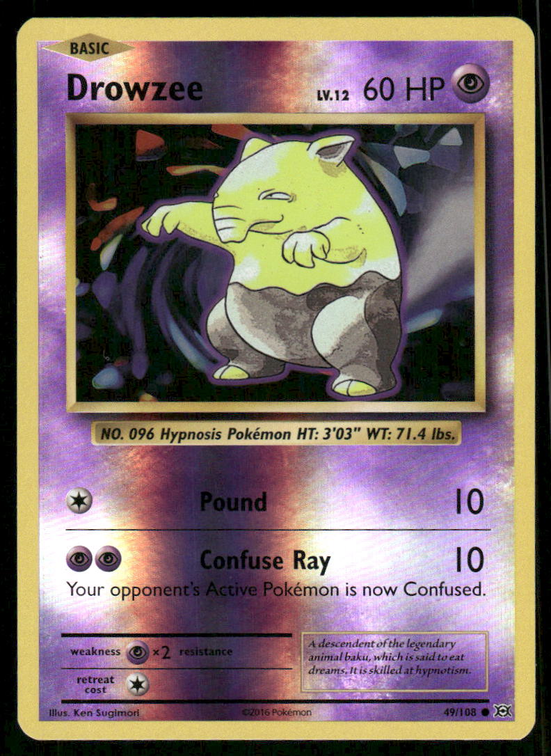 Pokemon Cards Drowzee 49/108 Reverse Holo Evolutions Common NM0