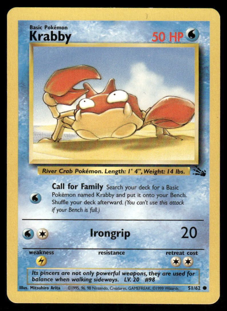 Pokemon Cards Krabby 51/62 Unlimited Fossil Common LP *30