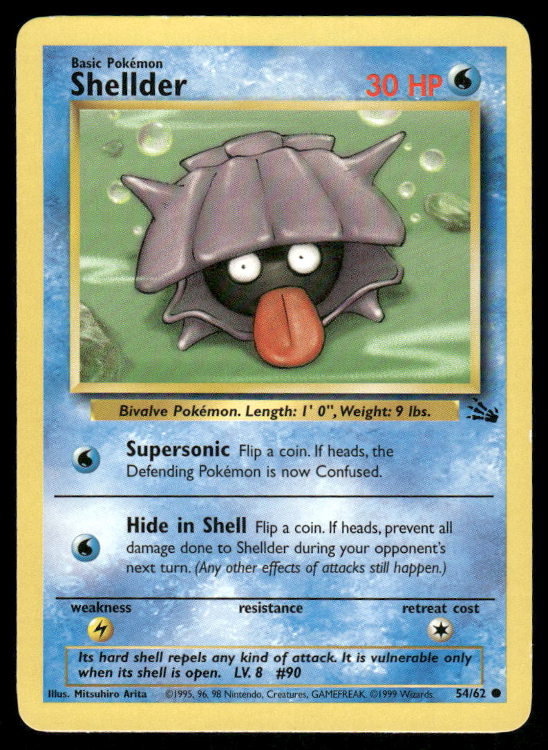 Pokemon Cards Shellder 54/62 Unlimited Fossil Common LP *40