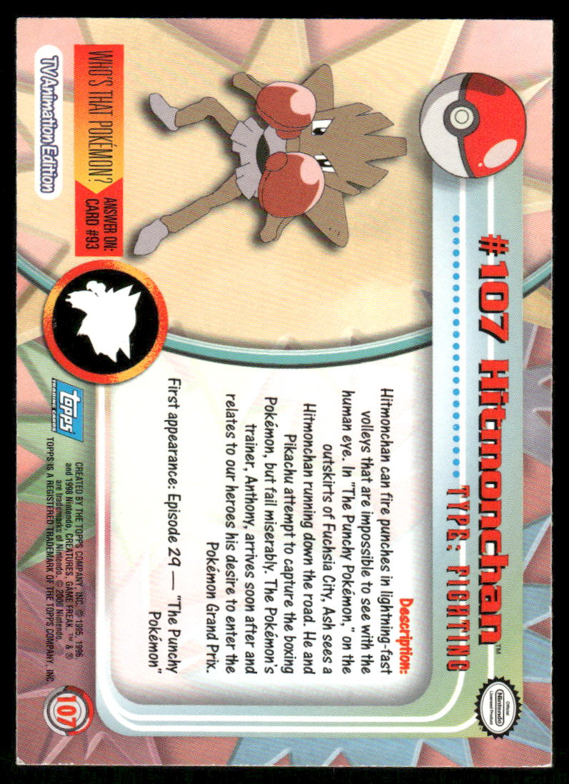 Pokemon Cards Hitmonchan #107 Topps Trading Cards Series 2 LP *31