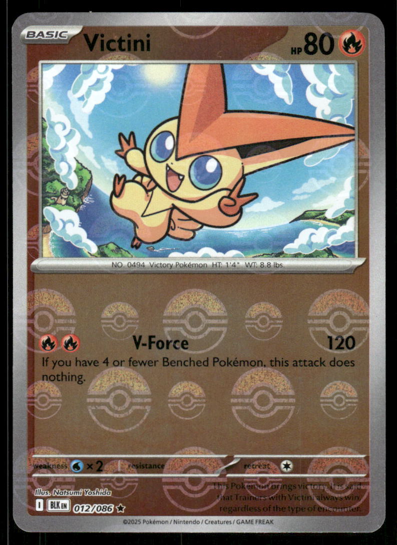 Pokemon Cards Victini 012/086 Reverse Holo POKE BALL Black Bolt NM *10