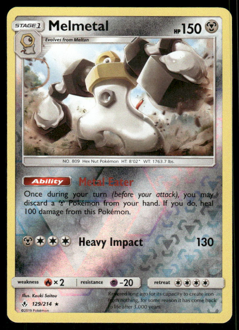Pokemon Cards Melmetal 129/214 Reverse Holo Unbroken Bonds Holo Rare NM0