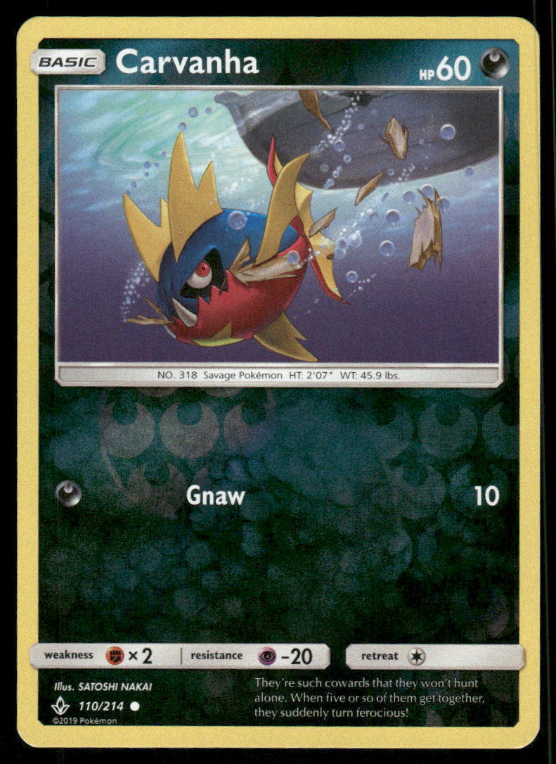 Pokemon Cards Carvanha 110/214 Reverse Holo Unbroken Bonds Common NM0
