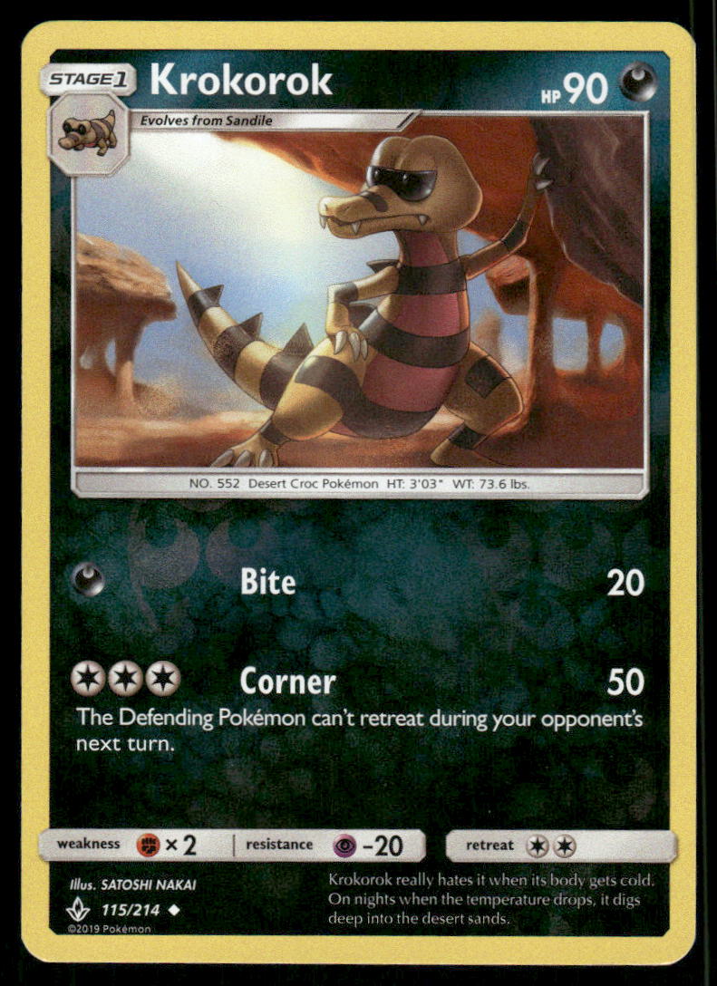 Pokemon Cards Krokorok 115/214 Reverse Holo Unbroken Bonds Uncommon NM0