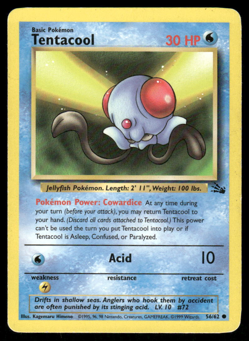 Pokemon Cards Tentacool 56/62 Unlimited Fossil Common MP *30