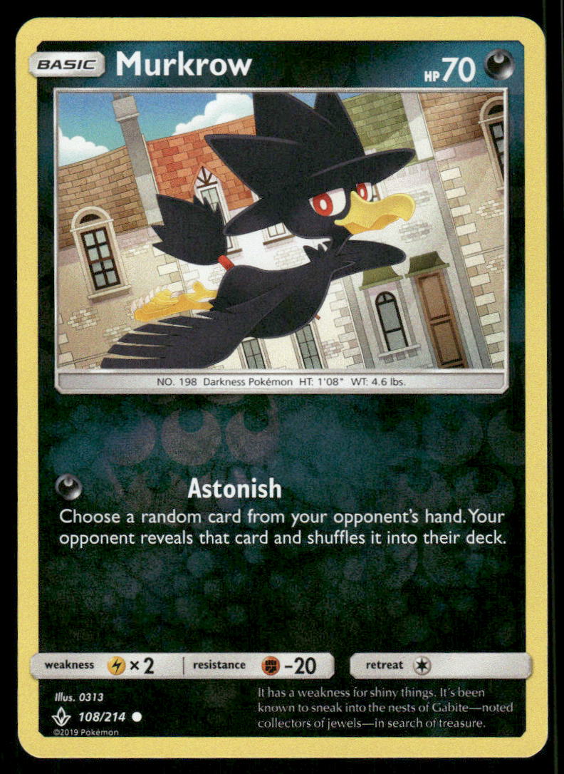 Pokemon Cards Murkrow 108/214 Reverse Holo Unbroken Bonds Common NM0