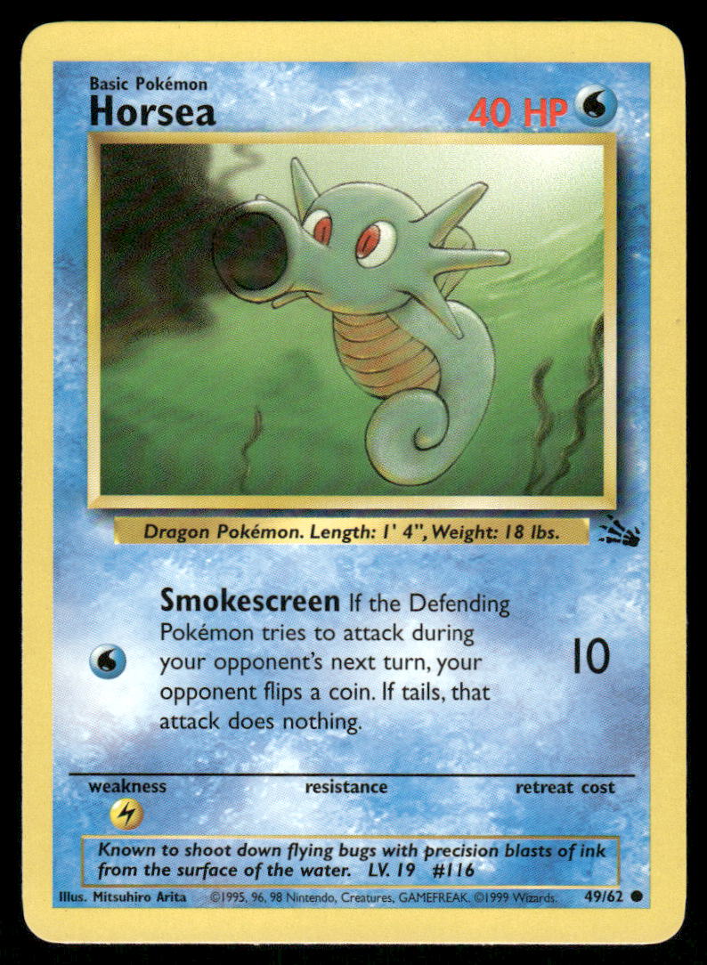 Pokemon Cards Horsea 49/62 Unlimited Fossil Common LP *30