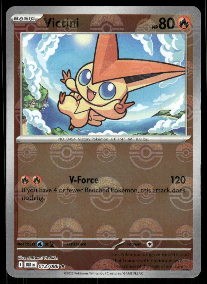 Pokemon Cards Victini 012/086 Reverse Holo POKE BALL Black Bolt NM *20