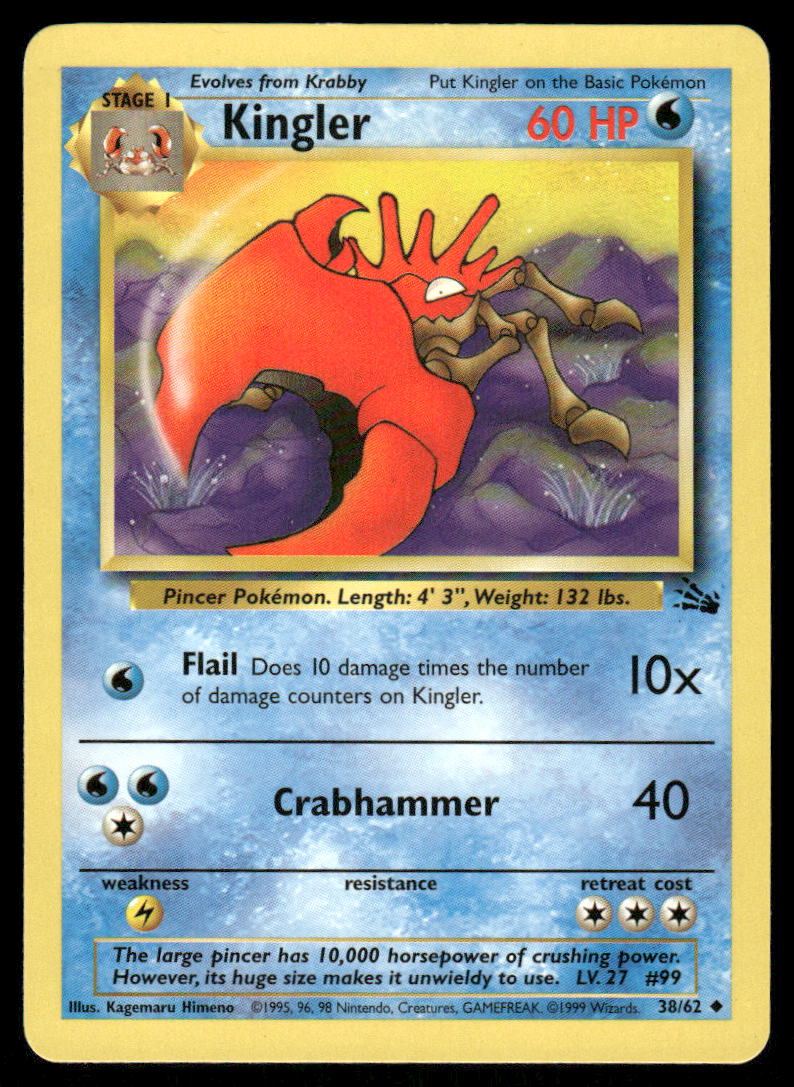 Pokemon Cards Kingler 38/62 Unlimited Fossil WOTC Uncommon NM *30
