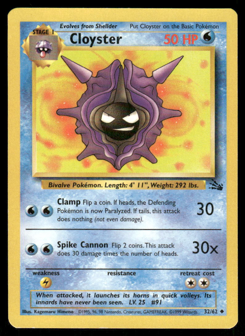 Pokemon Cards Cloyster 32/62 Unlimited Fossil WOTC Uncommon LP *20