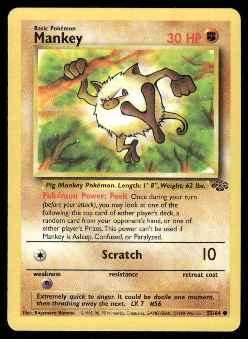 Pokemon Cards Mankey 55/64 Jungle WOTC Common NM *20