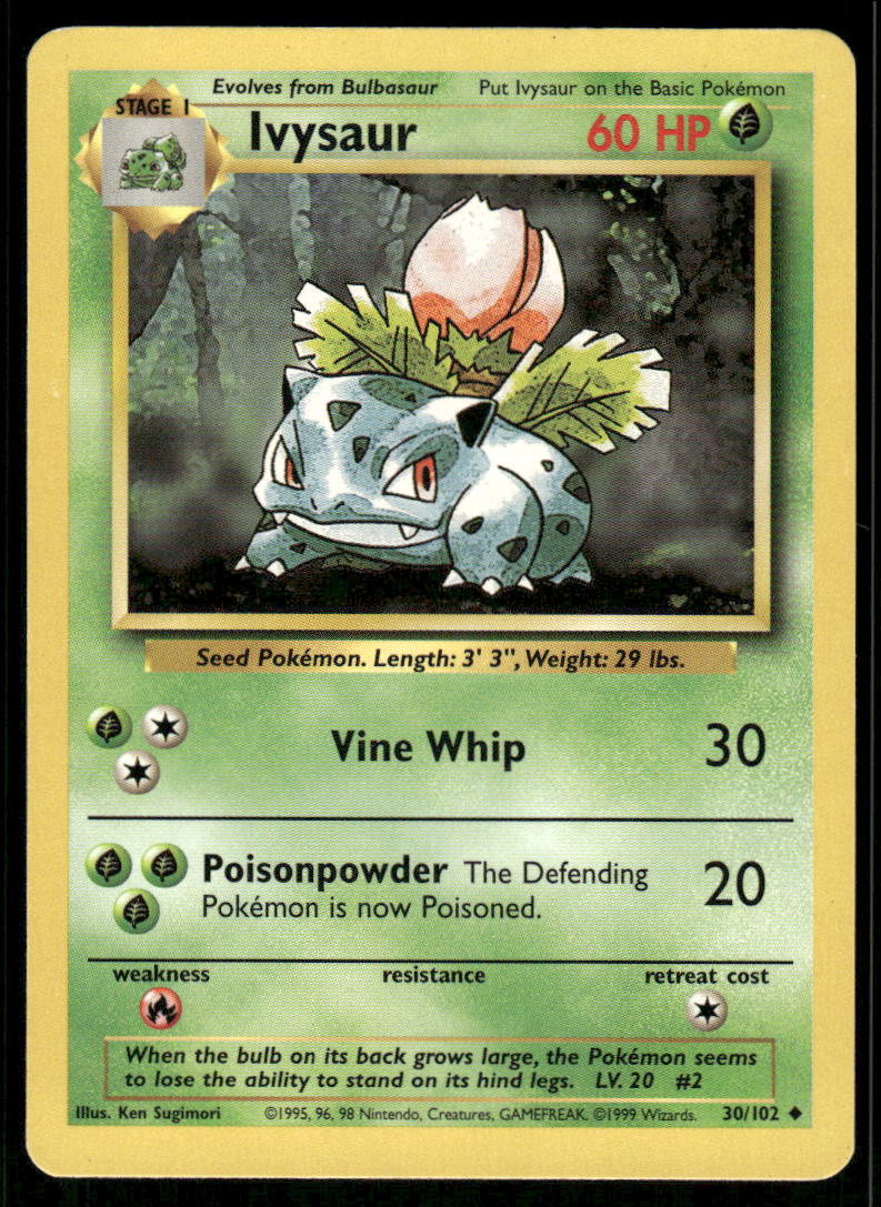 Pokemon Cards Ivysaur 30/102 Base Set WOTC Uncommon NM0