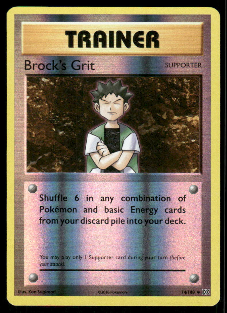 Pokemon Cards Brock's Grit 74/108 Reverse Holo Evolutions Uncommon NM0