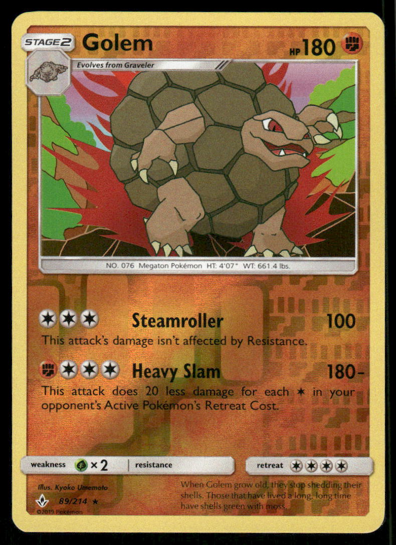 Pokemon Cards Golem 89/214 Reverse Holo Unbroken Bonds Holo Rare NM0