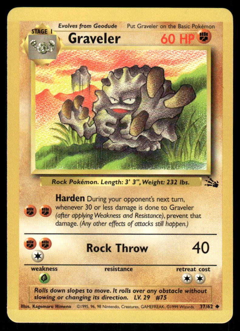 Pokemon Cards Graveler 37/62 Unlimited Fossil WOTC Uncommon NM0