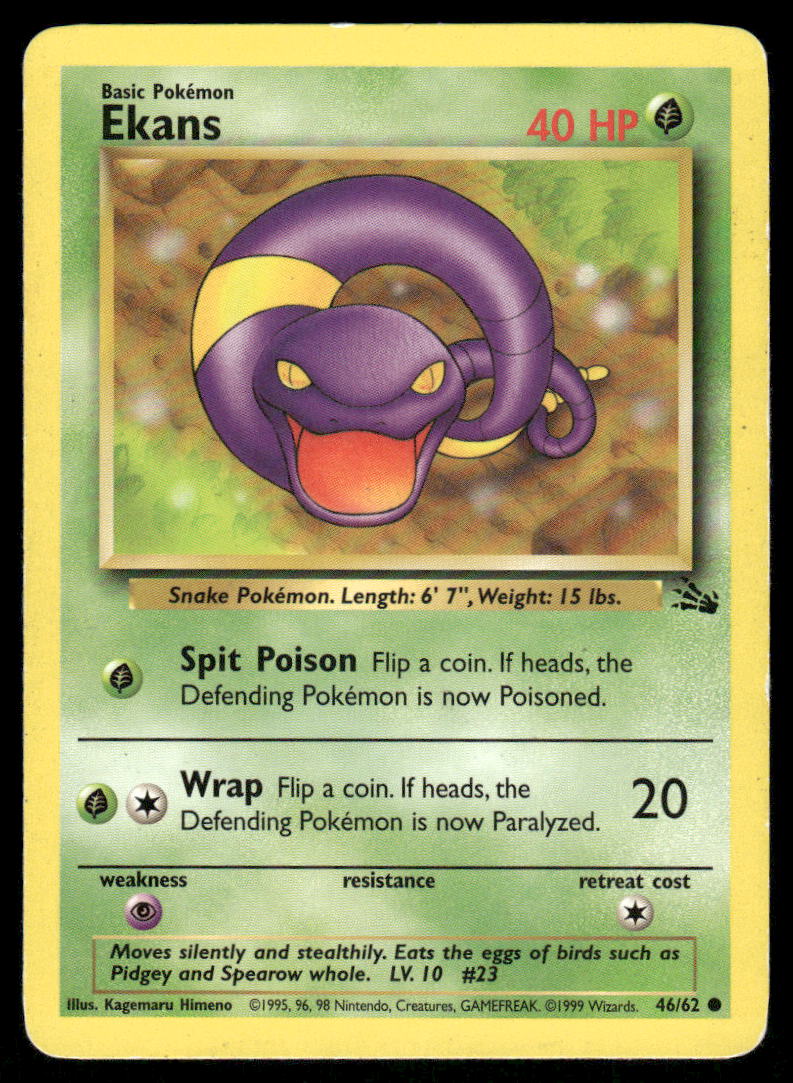 Pokemon Cards Ekans 46/62 Unlimited Fossil Common MP *40