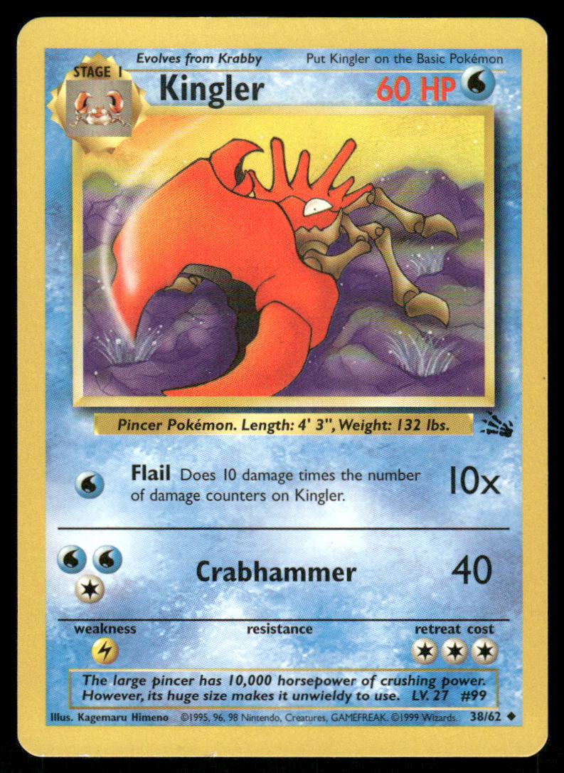 Pokemon Cards Kingler 38/62 Unlimited Fossil WOTC Uncommon LP0