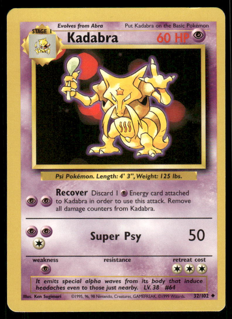 Pokemon Cards Kadabra 32/102 Base Set WOTC Uncommon LP0