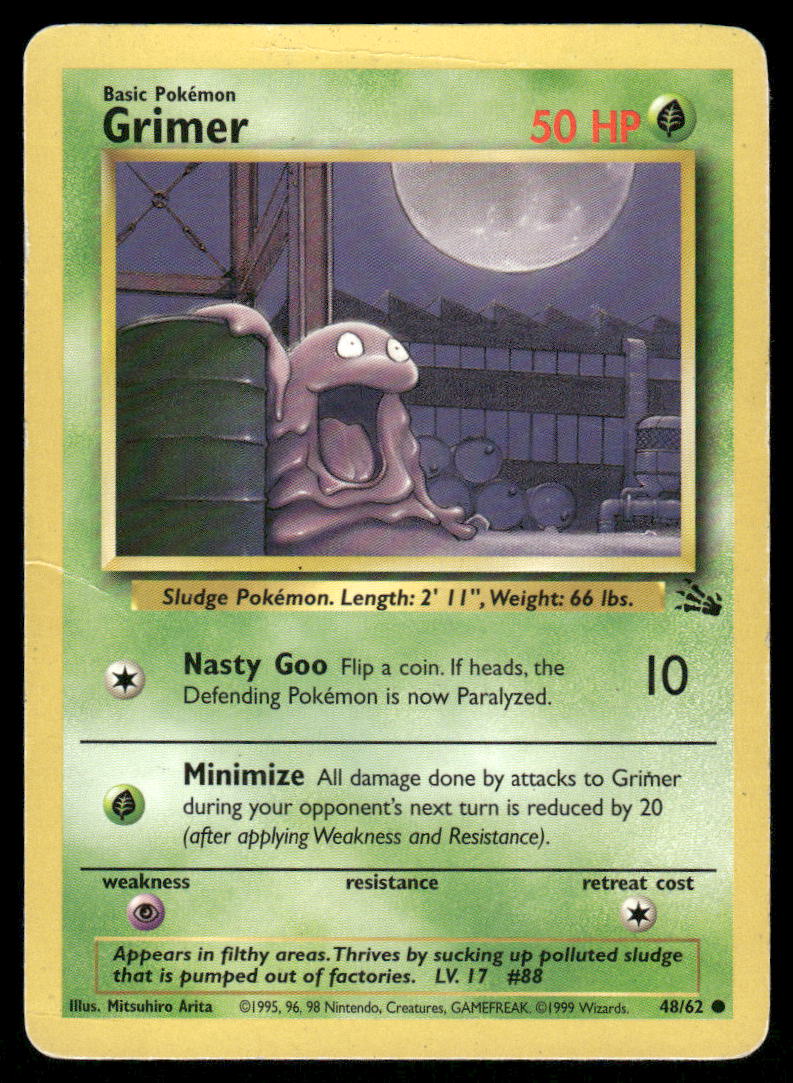 Pokemon Cards Grimer 48/62 Unlimited Fossil Common HP *30
