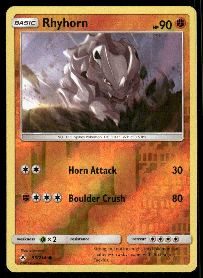 Pokemon Cards Rhyhorn 93/214 Reverse Holo Unbroken Bonds Common NM0