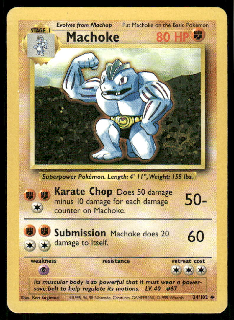 Pokemon Cards Machoke 34/102 Base Set WOTC Uncommon NM0