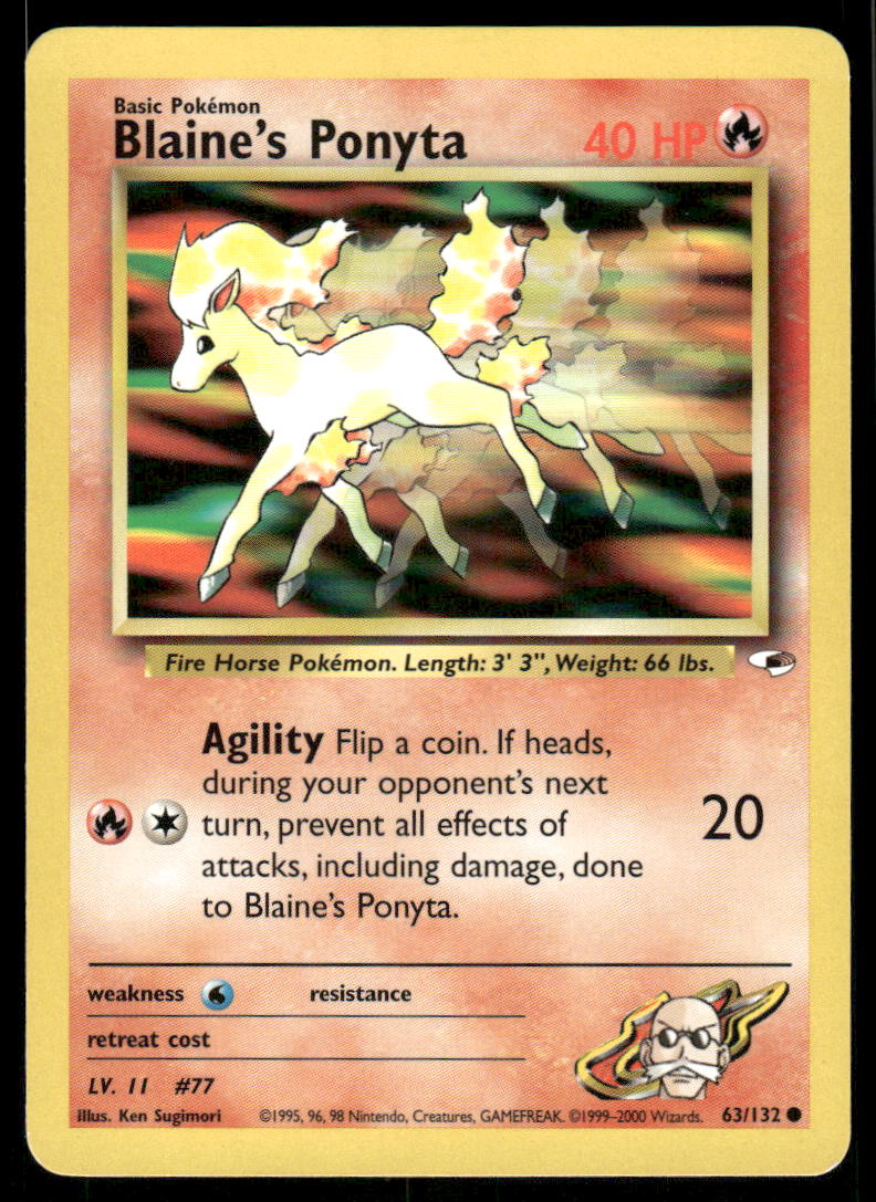 Pokemon Cards Blaine's Ponyta 63/132 Gym Heroes Common LP *20