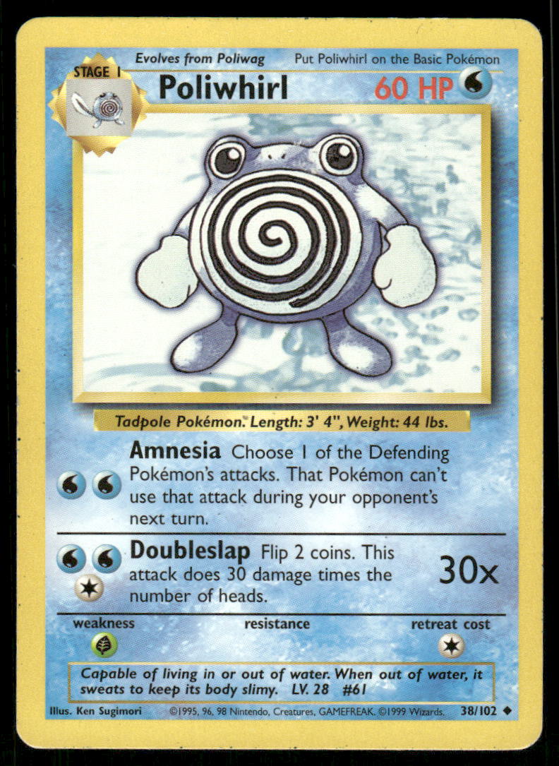 Pokemon Cards Poliwhirl 38/102 Base Set WOTC Uncommon NM0