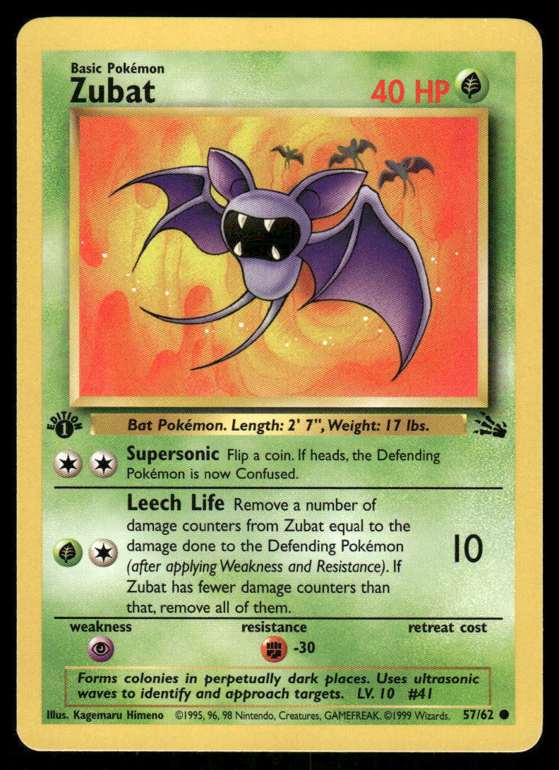 Pokemon Cards Zubat 57/62 1st Edition Fossil WOTC Common NM *20