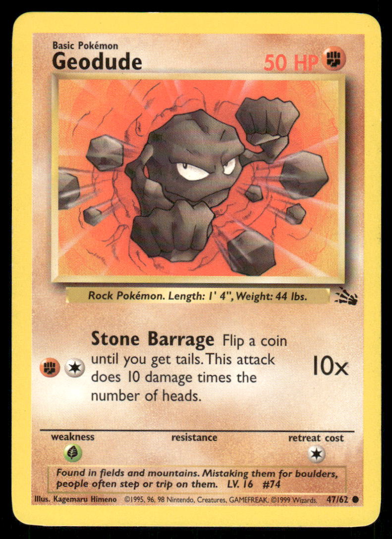 Pokemon Cards Geodude 47/62 Unlimited Fossil WOTC Common NM0