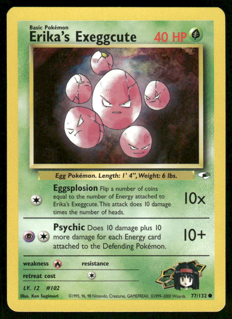 Pokemon Cards Erika's Exeggcute 77/132 Unlimited Gym Heroes WOTC Common NM *20