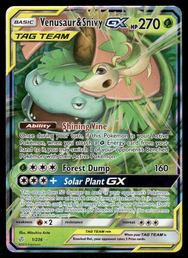 Pokemon Cards Venusaur & Snivy GX 1/236 Cosmic Eclipse Holo Rare GX NM0