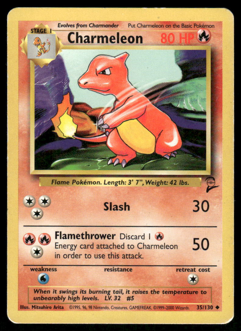 Pokemon Cards Charmeleon 35/130 Base Set 2 Uncommon HP0
