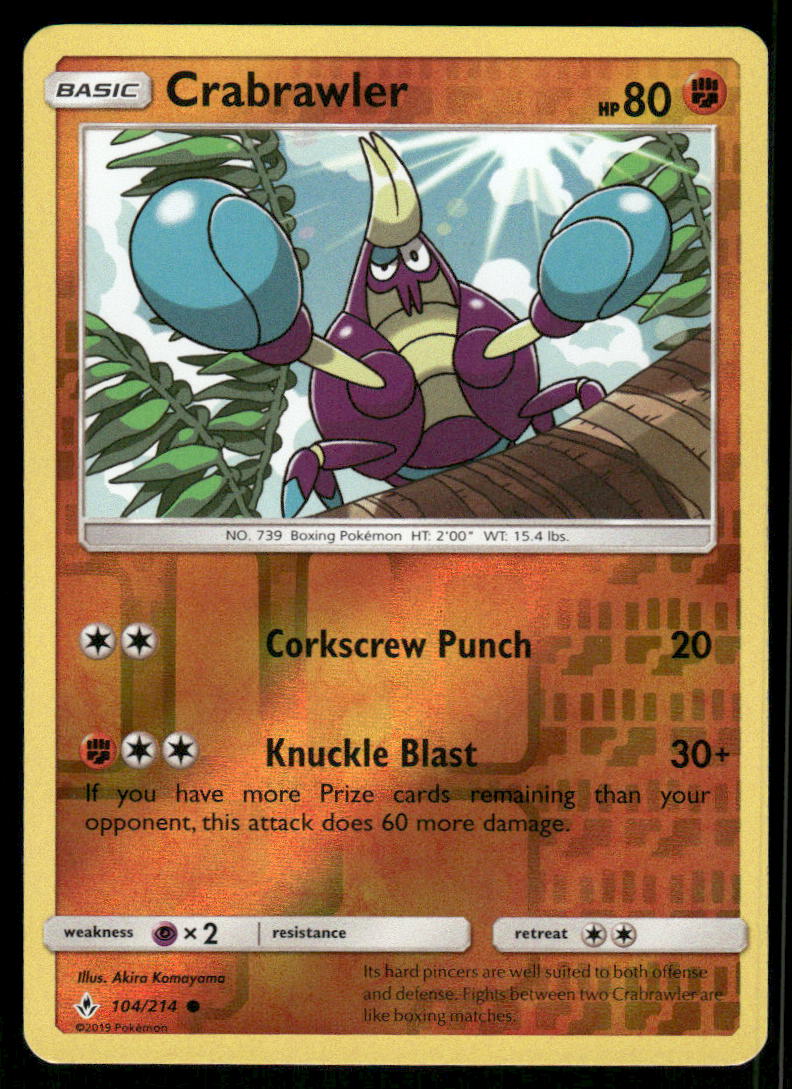 Pokemon Cards Crabrawler 104/214 Reverse Holo Unbroken Bonds Common NM0