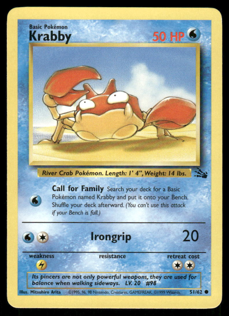 Pokemon Cards Krabby 51/62 Unlimited Fossil WOTC Common NM0