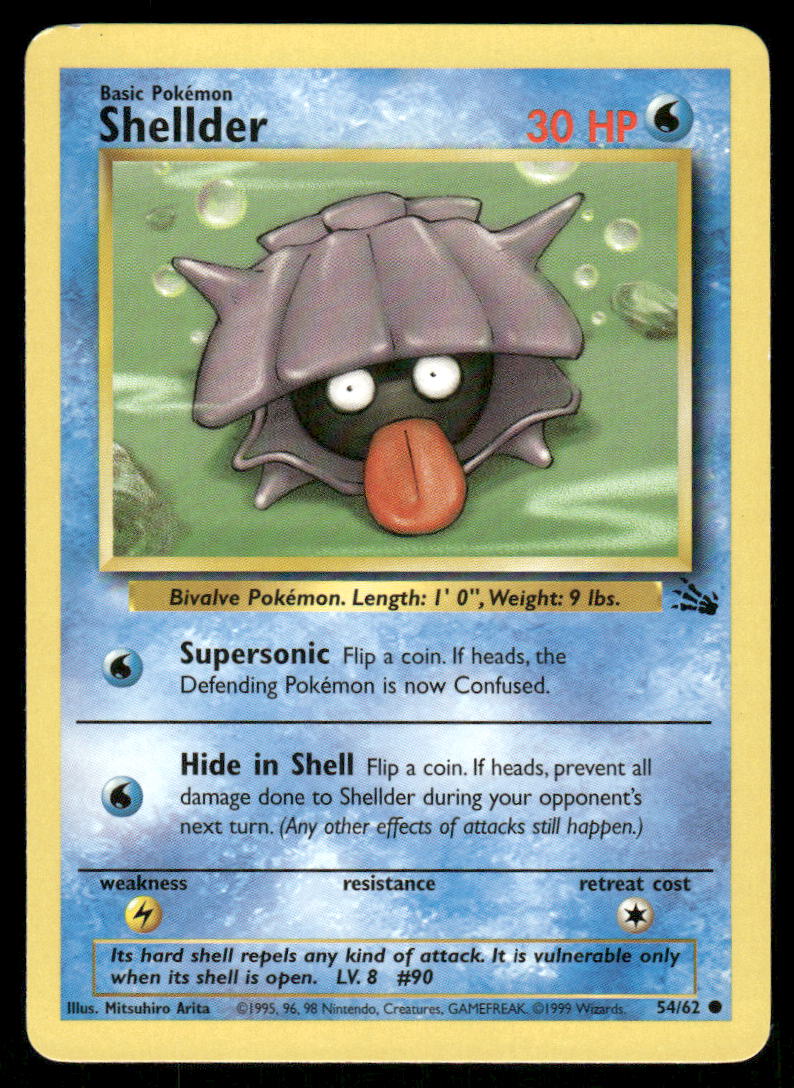 Pokemon Cards Shellder 54/62 Unlimited Fossil WOTC Common NM0