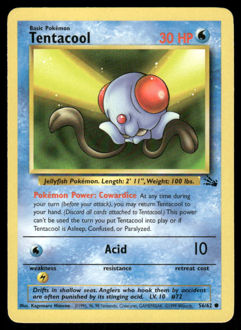 Pokemon Cards Tentacool 56/62 Unlimited Fossil WOTC Common NM0