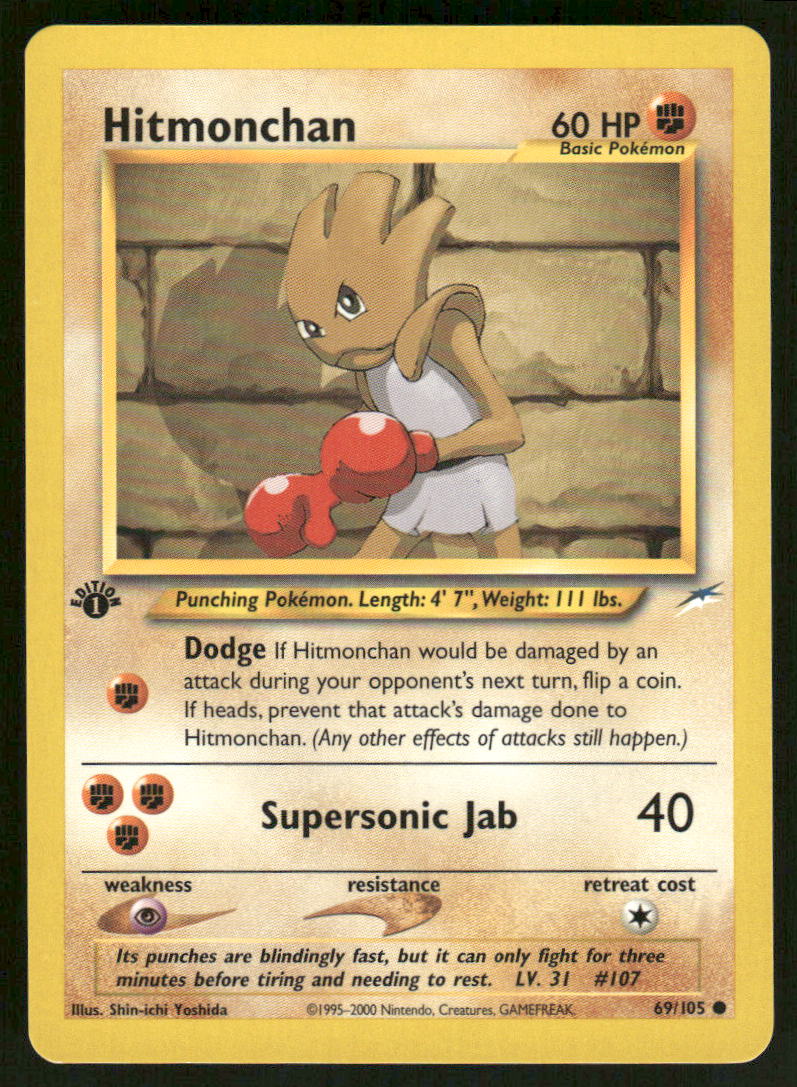 Pokemon Cards Hitmonchan 69/105 1ST EDITION Neo Destiny WOTC Common NM0